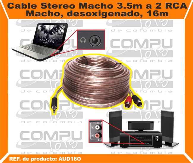 Cable Stereo Macho 3.5m a 2 RCA Macho desoxigenado 16m.