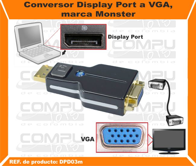 Conversor Display Port a VGA marca Monster