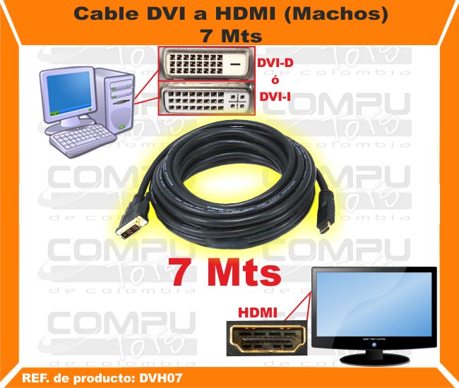 Cable DVI a HDMI Machos 7 Mts