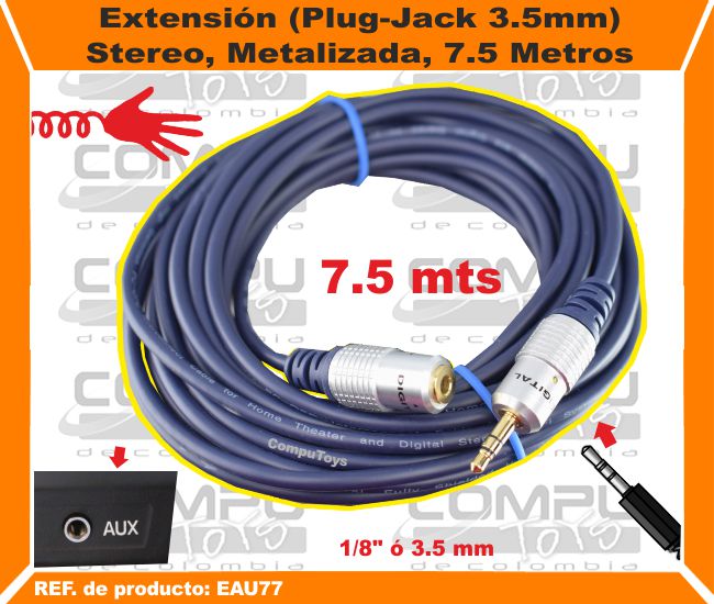 Extensión Plug Jack 3.5mm Stereo Metalizada 7.5 Metros.