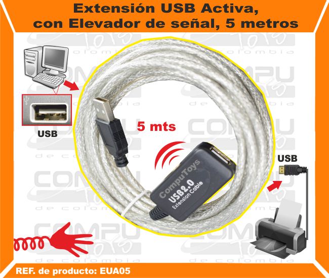 Extensión USB Activa con Elevador de señal 5 metros