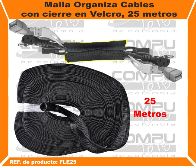 Malla Organiza Cables con cierre en Velcro 25 metros.