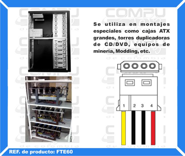 Se utiliza en montajes especiales como cajas ATX grandes, torres duplicadoras de CD/DVD, equipos de minería, Modding, etc.
