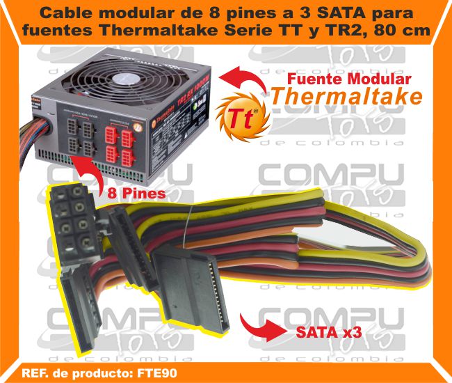 Cable modular de 8 pines a 3 SATA para fuentes Thermaltake Serie TT y TR2 80 cm 