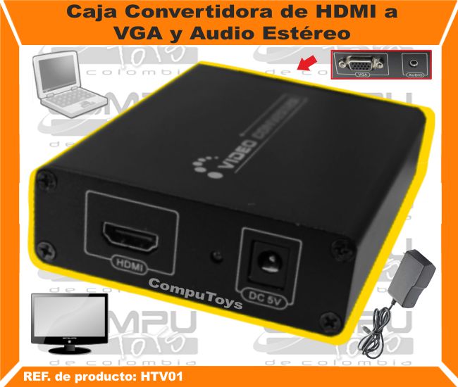 Caja Convertidora de HDMI a VGA y Audio Estéreo