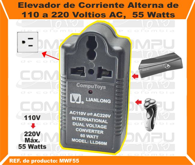 Elevador de Corriente Alterna de 110 a 220 Voltios AC 60 Watts.
