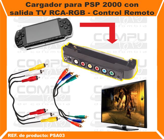 Cargador para PSP 2000 con salida TV RCA RGB Control Remoto.