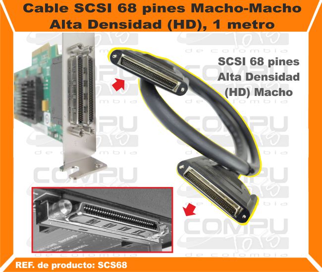 Cable SCSI 68 pines Macho Macho Alta Densidad HD 1 metro.
