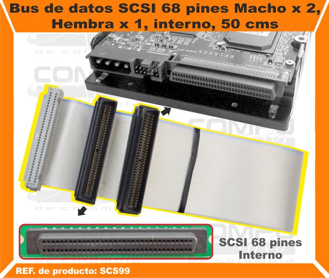 Bus de datos SCSI 68 pines Macho x 2 Hembra x 1 interno 50 cms.