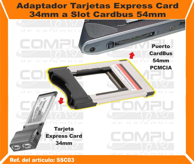 Adaptador Tarjetas Express Card 34mm a Slot Cardbus 54mm.