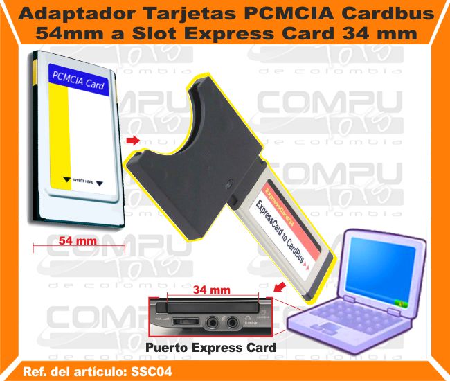 Adaptador Tarjetas PCMCIA Cardbus 54mm a Slot Express Card 34 mm.
