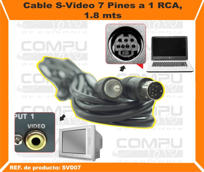 Cable S Video 7 Pines a 1 RCA 1.8 mts