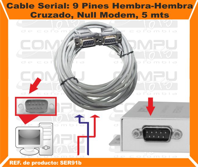 Cable Serial 9 Pines Hembra Hembra Cruzado Null Modem 5 mts