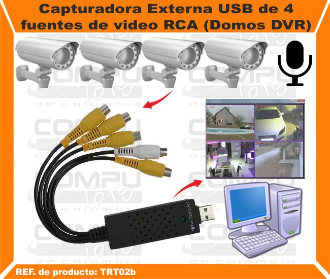 Capturadora Externa USB de 4 fuentes de video RCA Domos DVR.