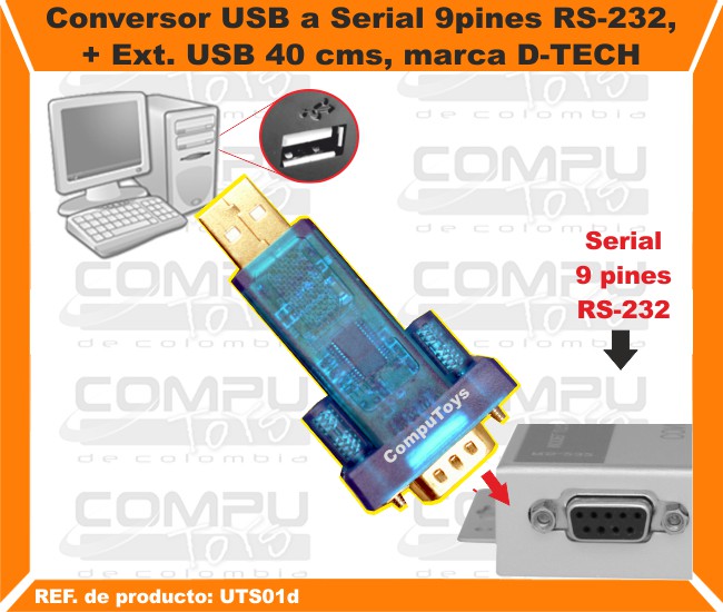 Conversor USB a Serial 9 pines RS 232 + Ext USB 40 cms marca D TECH
