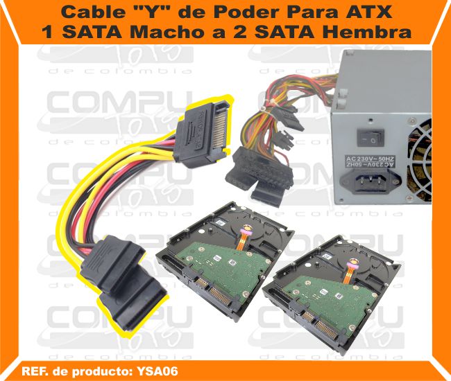Cable Y de Poder Para ATX 1 SATA Macho a 2 SATA Hembra
