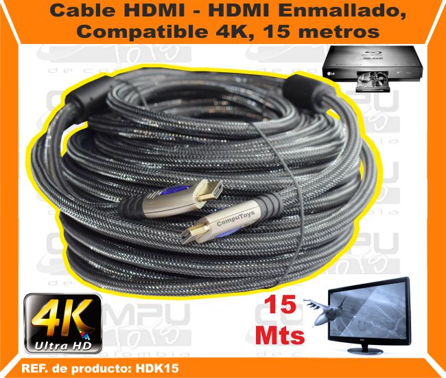 Cable HDMI 4K enmallado de 15 metros para TV, PC y consolas