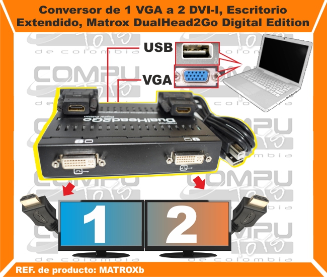 Conversor de 1 VGA a 2 DVI-I, Escritorio Extendido, Matrox DualHead2Go Digital Edition