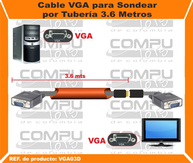 Cable VGA para Sondear por Tubería 3.6 Metros